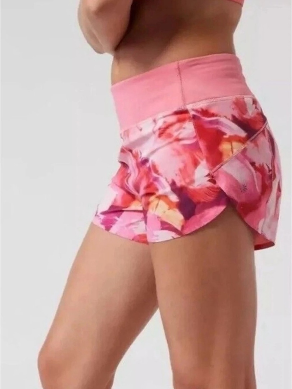 Athleta Run With It Shorts Size XXS Pink Multicolor Abstract Lined Running 3.5”